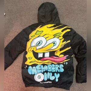 Members Only Black and Yellow SpongeBob Puffer Jacket Size Small